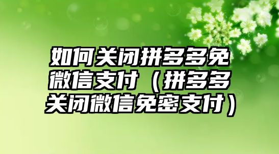 如何關(guān)閉拼多多免微信支付（拼多多關(guān)閉微信免密支付）