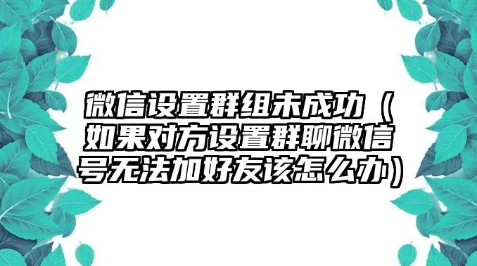 微信設(shè)置群組未成功（如果對(duì)方設(shè)置群聊微信號(hào)無(wú)法加好友該怎么辦）