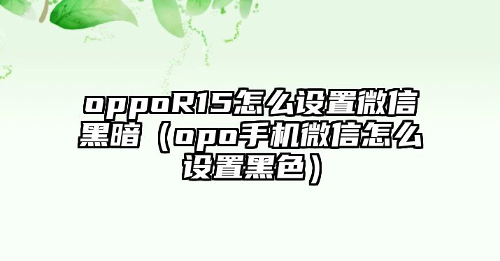 oppoR15怎么設(shè)置微信黑暗（opo手機(jī)微信怎么設(shè)置黑色）