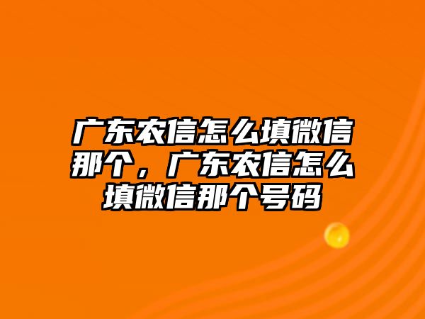 廣東農(nóng)信怎么填微信那個(gè)，廣東農(nóng)信怎么填微信那個(gè)號(hào)碼