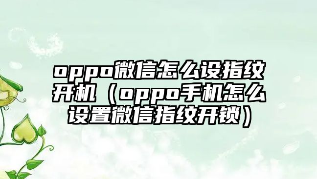 oppo微信怎么設指紋開機（oppo手機怎么設置微信指紋開鎖）