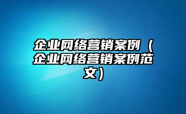 企業(yè)網(wǎng)絡(luò)營銷案例（企業(yè)網(wǎng)絡(luò)營銷案例范文）