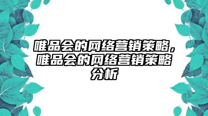 唯品會(huì)的網(wǎng)絡(luò)營(yíng)銷策略，唯品會(huì)的網(wǎng)絡(luò)營(yíng)銷策略分析