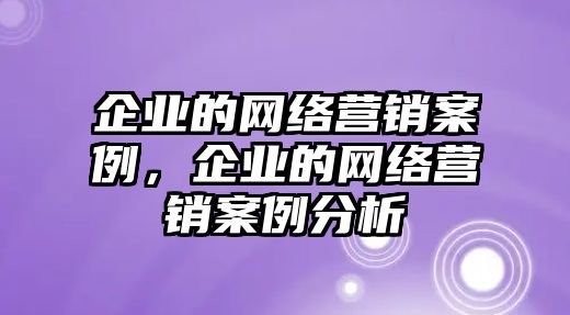 企業(yè)的網(wǎng)絡營銷案例，企業(yè)的網(wǎng)絡營銷案例分析