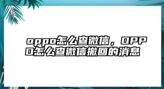 oppo怎么查微信，OPPO怎么查微信撤回的消息