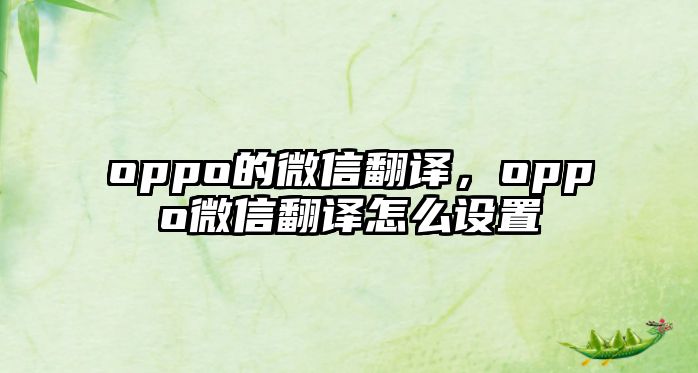 oppo的微信翻譯，oppo微信翻譯怎么設(shè)置