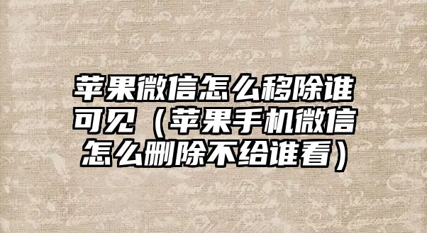 蘋果微信怎么移除誰可見（蘋果手機(jī)微信怎么刪除不給誰看）