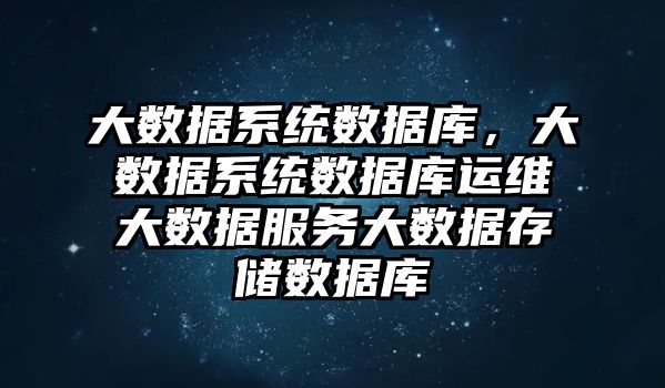 大數據系統(tǒng)數據庫，大數據系統(tǒng)數據庫運維大數據服務大數據存儲數據庫