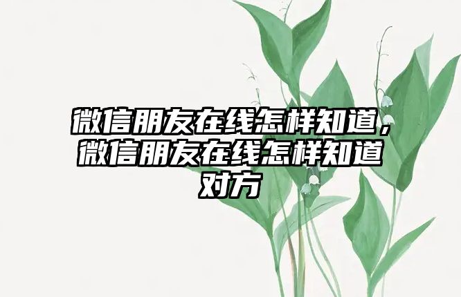 微信朋友在線怎樣知道，微信朋友在線怎樣知道對方