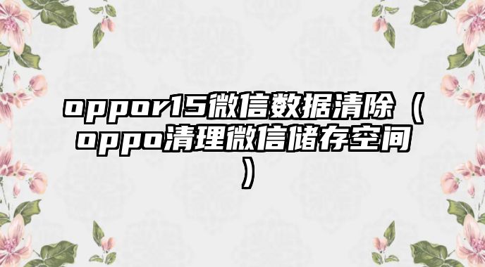 oppor15微信數(shù)據(jù)清除（oppo清理微信儲存空間）