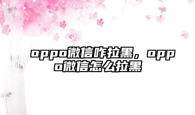 oppo微信咋拉黑，oppo微信怎么拉黑